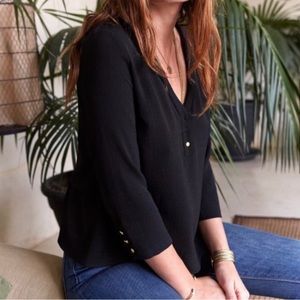 SEZANE Bell Peplum V Neck Blouse Black